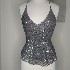 Express Sequin Camisole grey and silver top